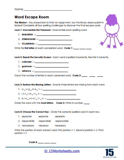 Library Escape Worksheet