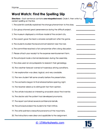 Spelling Watch Worksheet