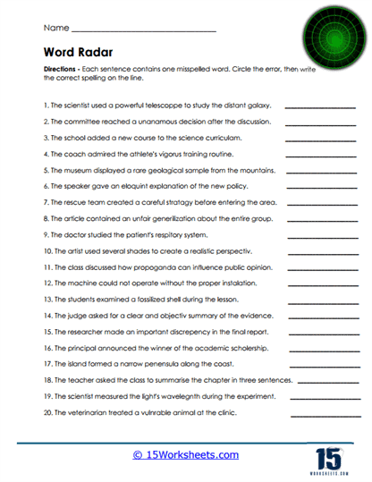 Error Radar Worksheet