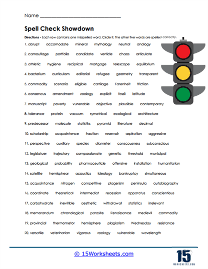 Spelling Showdown Worksheet