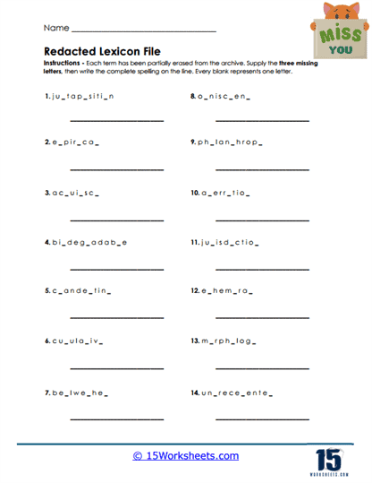 Lexicon Recovery Worksheet