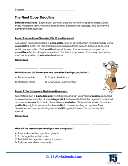 Deadline Editing Worksheet