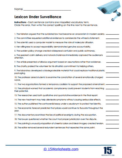 Word Surveillance Worksheet