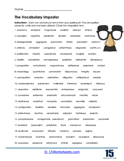 Vocabulary Impostor Worksheet