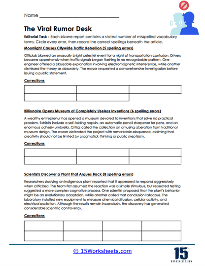 Rumor Desk Worksheet