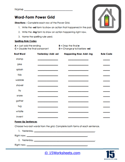 Verb Grid Worksheet