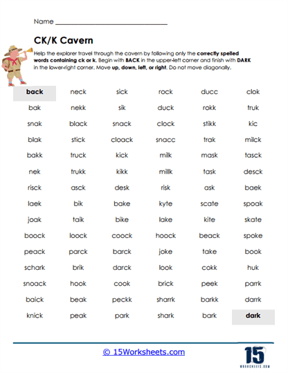 Cavern Trail Worksheet