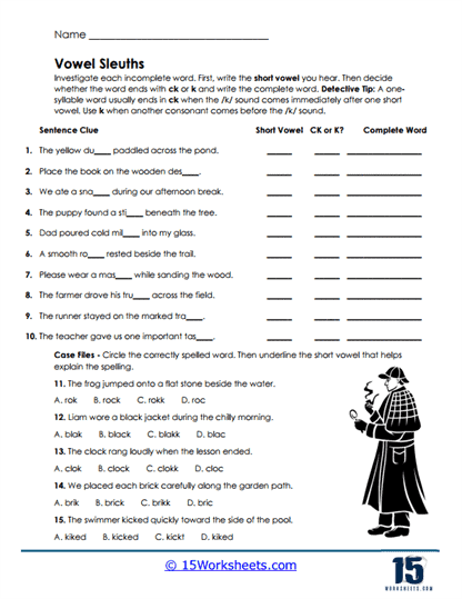 Vowel Sleuths Worksheet