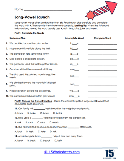 Vowel Launch Worksheet
