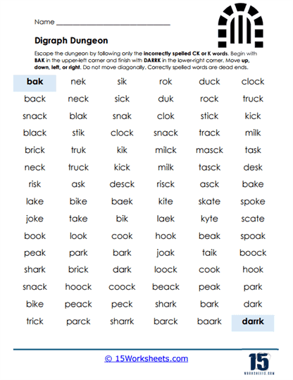 Digraph Dungeon Worksheet