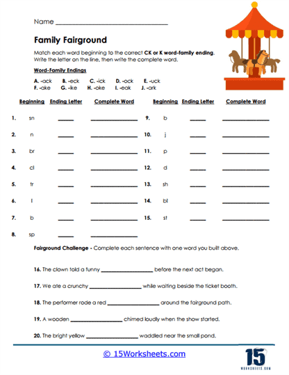 Fairground Families Worksheet