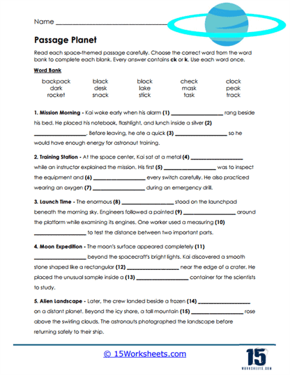 Planet Passages Worksheet