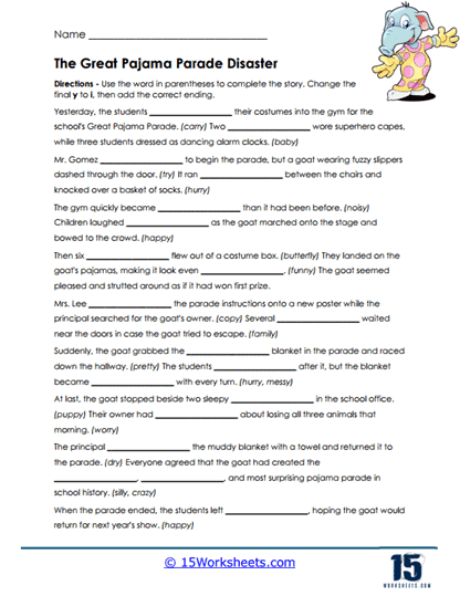Pajama Disaster Worksheet
