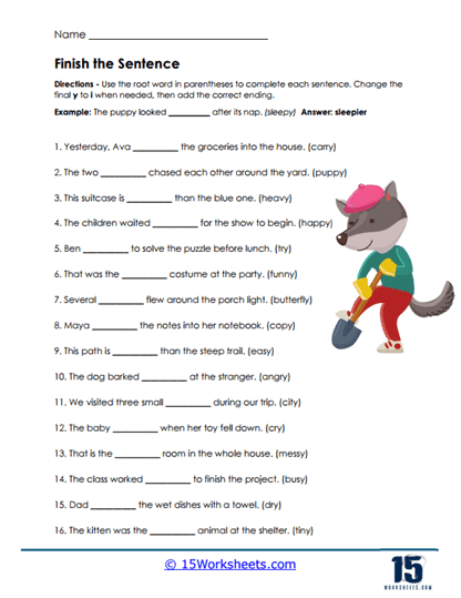 Sentence Finish Worksheet