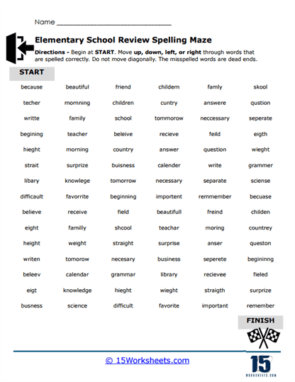 Spelling Maze Worksheet