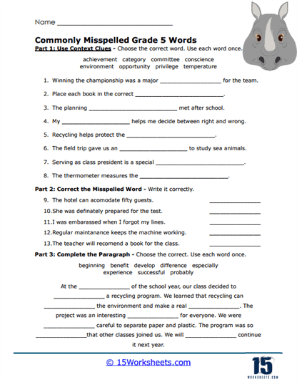 Fifth Mastery Worksheet