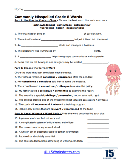 Eighth Recall Worksheet