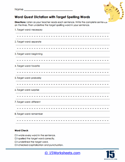Target Dictation Worksheet