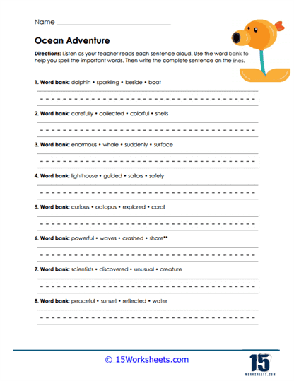Dictation Sentences Worksheets
