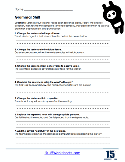 Grammar Shift Worksheet