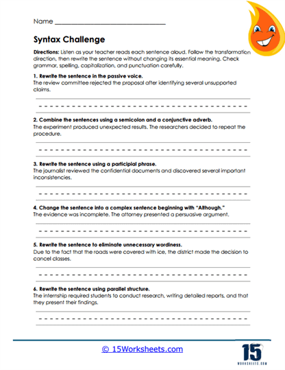 Syntax Challenge Worksheet