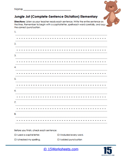 Jungle Jot Worksheet