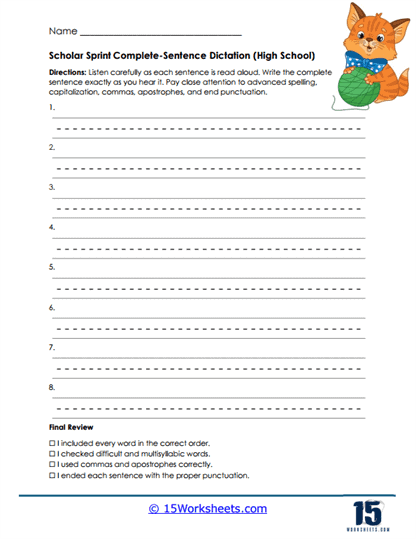 Scholar Sprint Worksheet