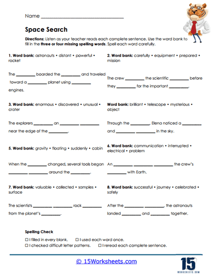 Space Search Worksheet