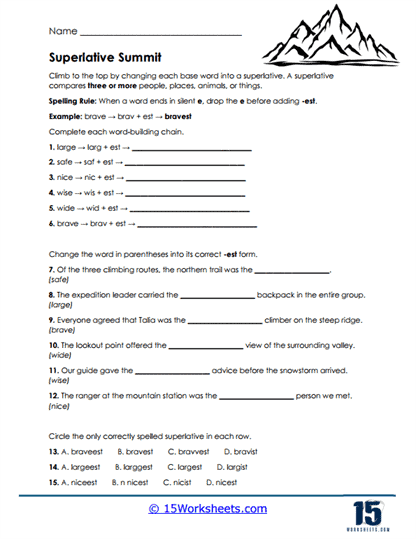 Summit Superlatives Worksheet