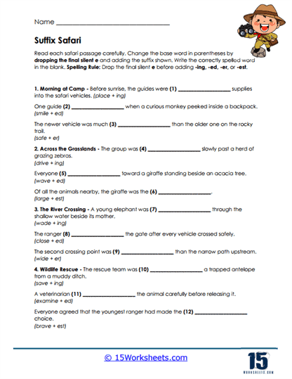 Safari Suffixes Worksheet