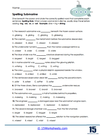 Submarine Spelling Worksheet