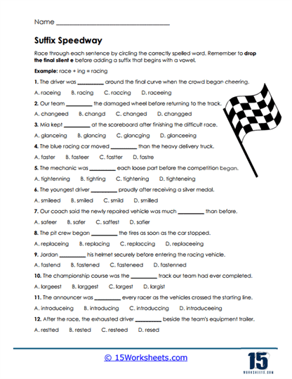 Suffix Speedway Worksheet