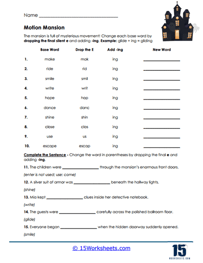 Motion Mansion Worksheet