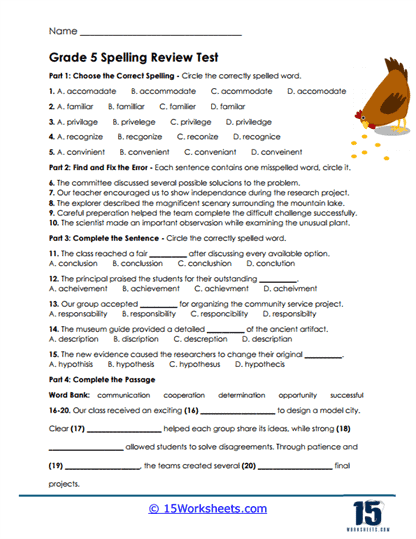 Fifth Challenge Worksheet