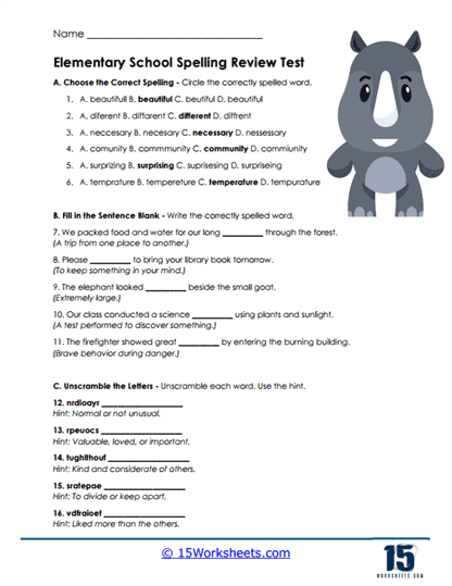 Elementary Review Worksheet