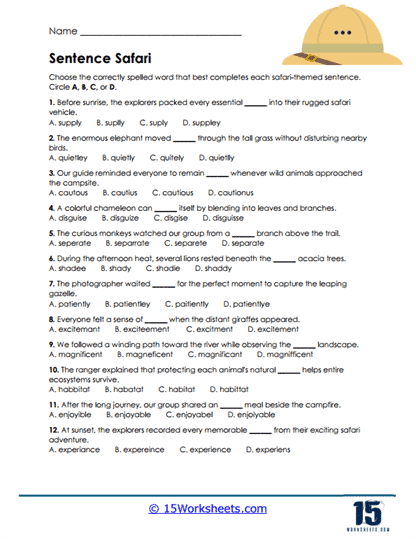 Safari Sentences Worksheet