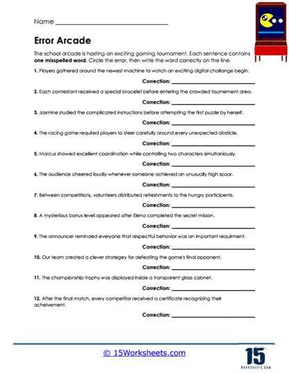 Arcade Errors Worksheet
