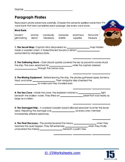 Pirate Paragraphs Worksheet