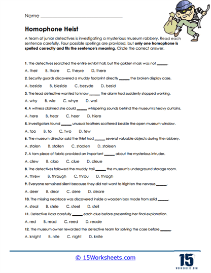 Museum Homophones Worksheet