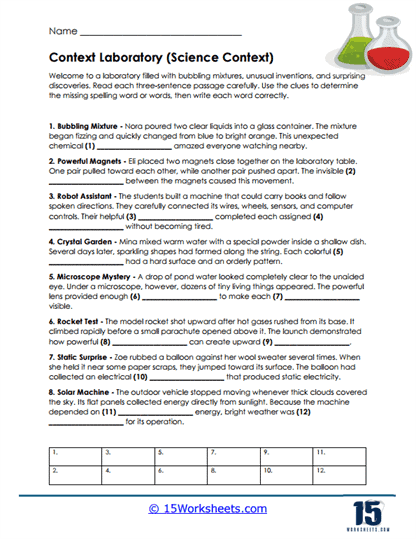 Science Context Worksheet
