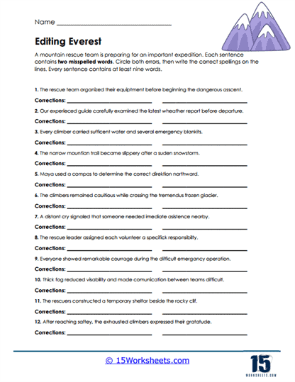 Mountain Editing Worksheet