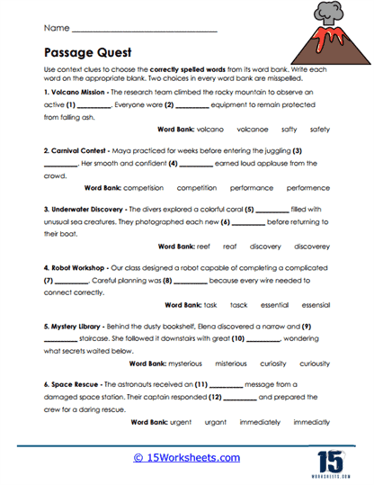 Passage Choices Worksheet