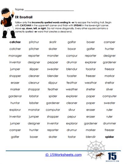 Spider Escape Worksheet