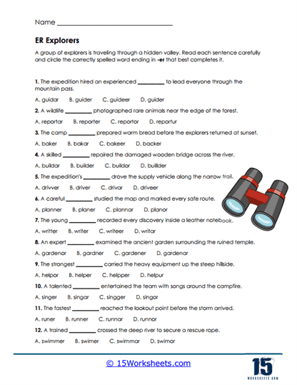 Valley Explorers Worksheet