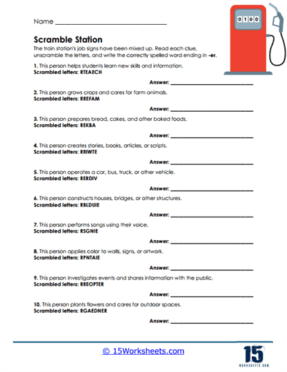 Job Scramble Worksheet