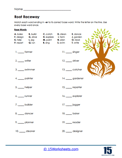 Root Raceway Worksheet