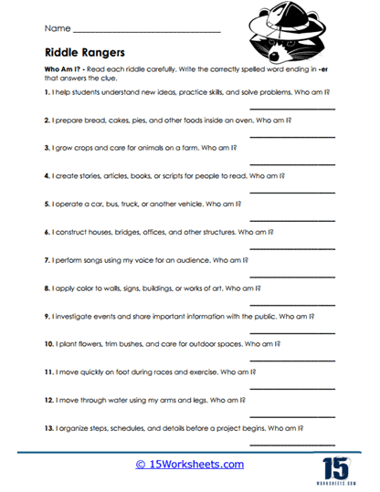 Worker Riddles Worksheet