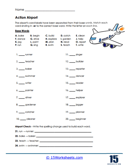 Airport Match Worksheet