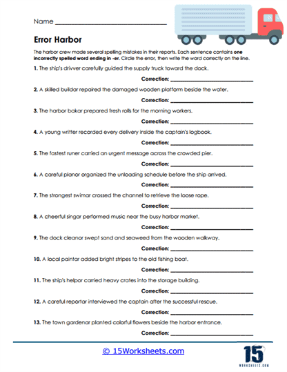 Harbor Repairs Worksheet