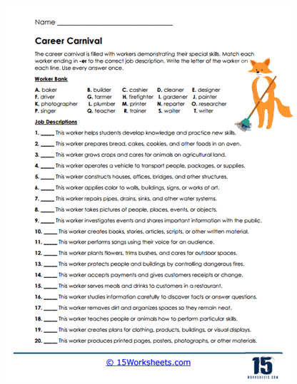 Career Carnival Worksheet